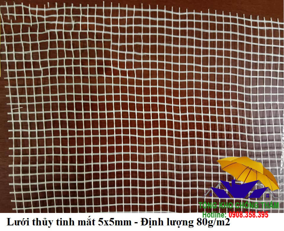 Lưới thủy tinh mắt 5x5mm định lượng 80/m2