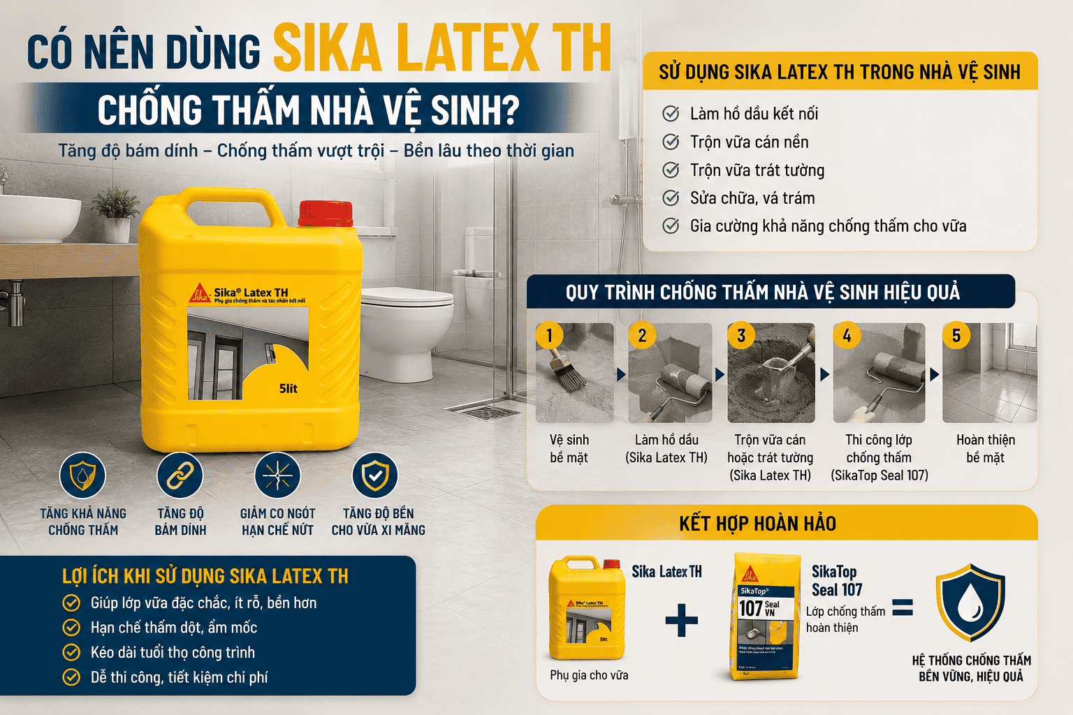 Có nên dùng Sika Latex TH chống thấm nhà vệ sinh? Chuyên gia giải đáp từ A-Z